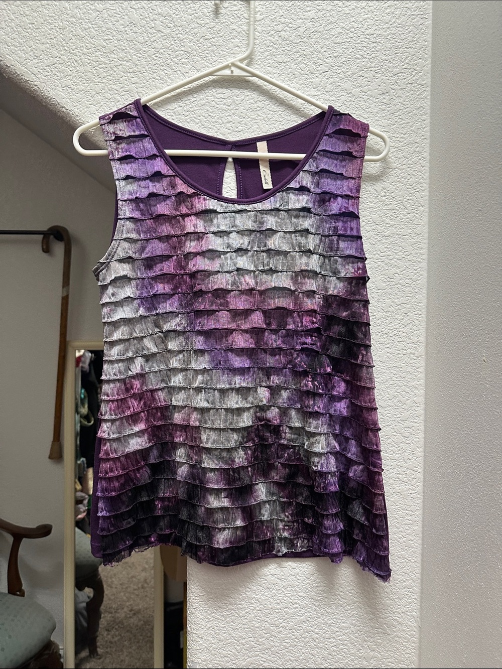 Embelli Purple Ombre Ruffle Tier Tank Top